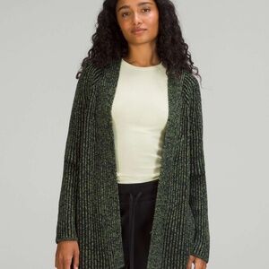 Lululemon Cotton-Cashmere Blend Sweater Cardigan Wrap Green Black Size 2